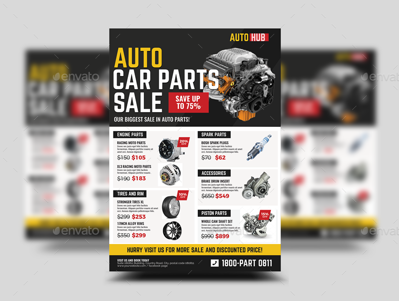 Car Parts Shop Promo Sale Flyer by Artchery GraphicRiver